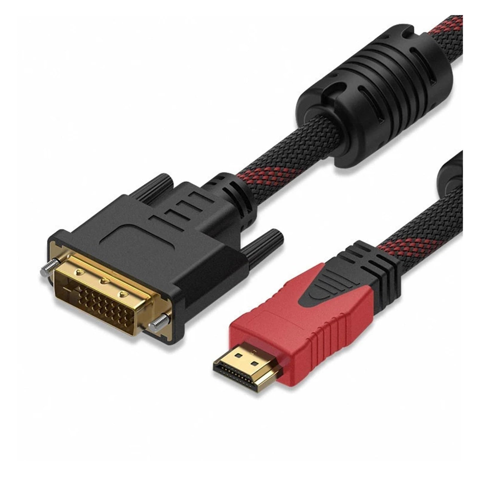 HDMI-Compatible to DVI 24+1 Braided Cable with +5 1080P HD Video Connection Computer M>oni>tor TV Projector Converter(5m)