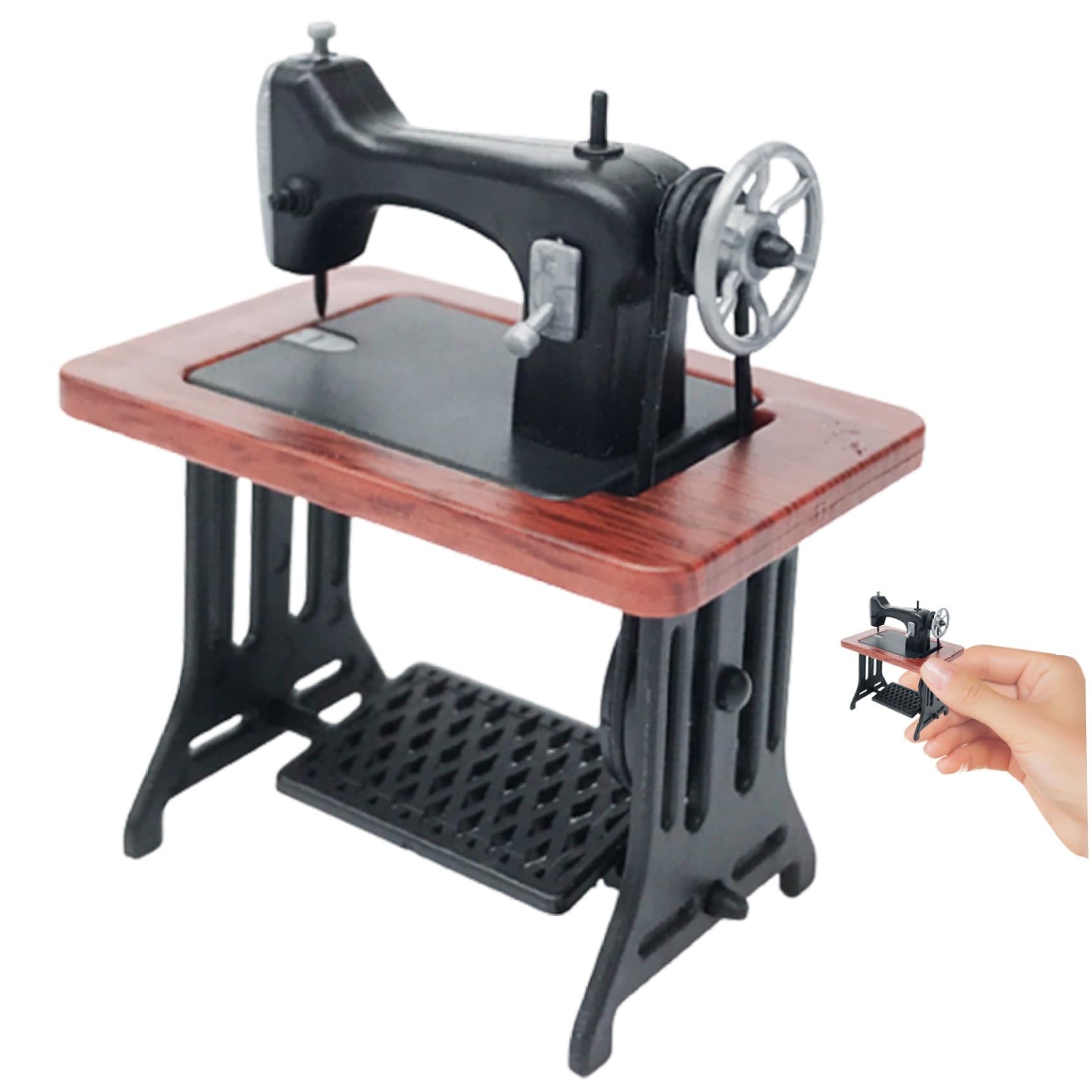Miniature Sewing Machine,1:24 Scale Mini Vintage Sewing Machine Model,Realistic Vintage Dollhouse Furniture Tabletop Sewing Room Decor for Kids Toddler(Red)