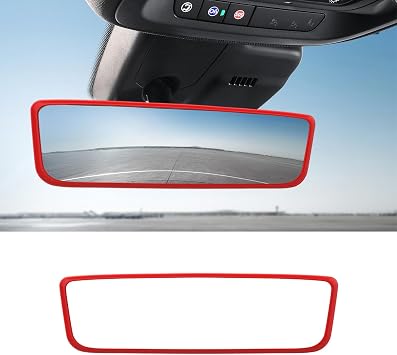 Ohleats Car Rear View Mirror Protector Frame, Silicone Auto Rearview Edge Protection Cover Compatible with Model 3 Model Y, Interior Rear View Trim Frame Decoration, Car Accessories Red