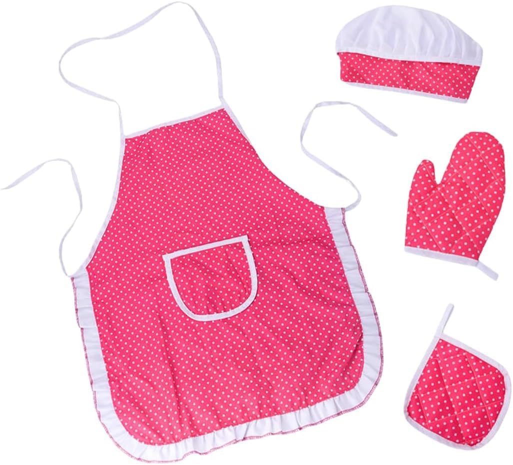 Juego Delantal y Gorro Chef para Niños, Chef Set Delantales para niños, Juguetes de Delantal de Cocina para Niñas, horneado a Prueba de Agua para Regalo de niña, 3-8 Años, Rosa