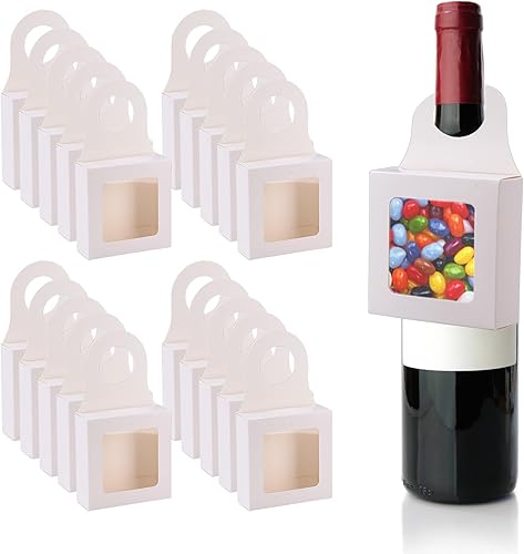 Miniatura 1 de TTOCAR Caja de regalo para botella de vino, caja de papel kraft para botella de vino con ventana para colgar, cajas de vino plegables, cajas de