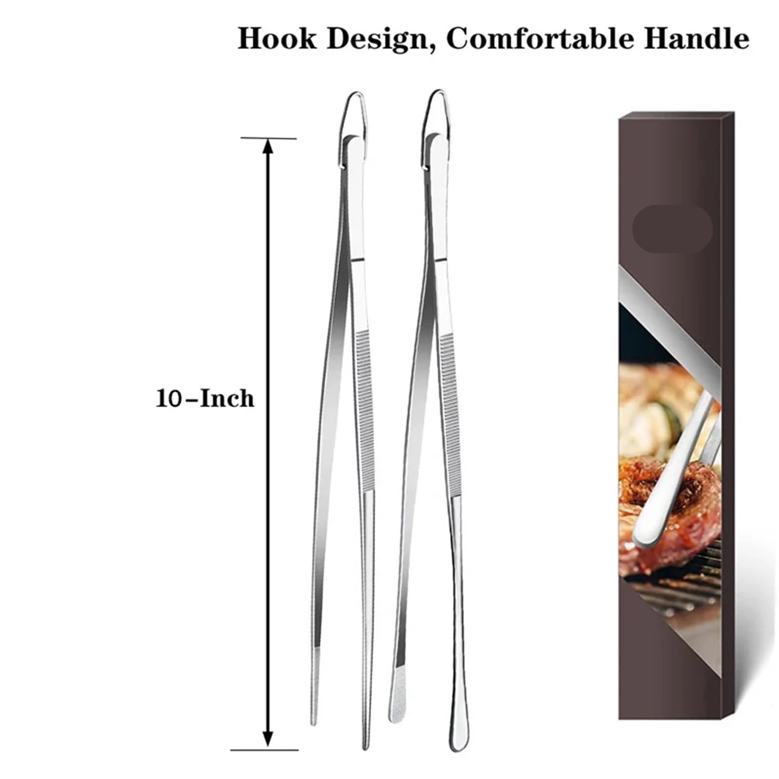 Küchenzangen-Set 2 Stück Pinzettenzange, feine Pinzettenzange, extra lange Kochpinzette aus 304 Edelstahl, for Kochen von Meeresfrüchten und Grillen in der Küche Für die Küche(10inch)