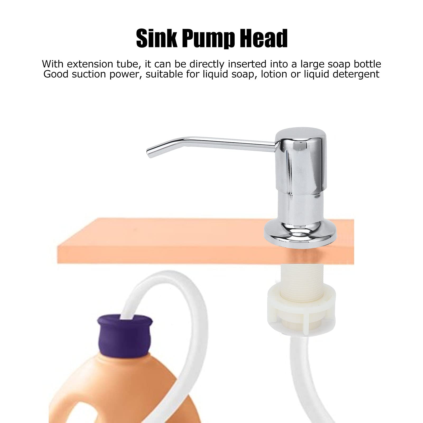 Dispensador de Jabón de Fregadero y Kit de Tubo de Extensión, Kit de Bomba de Jabón de Fregadero de Acero Inoxidable 304 Dispensador de Jabón de Cabeza de Tubo de Silicona para el Baño de la Cocina