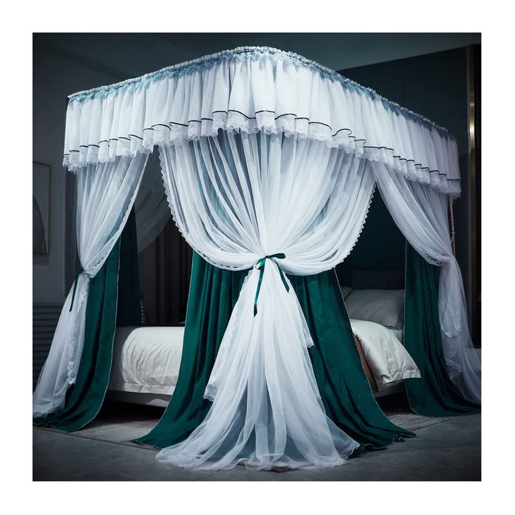 GJMSSMY Bed Canopy Mosquito Net For Twin Queen King, Double Layer Dustproof Blackout Luxury Bed Curtain With Bracket (Color : Green, Size : 180X200cm/71X79in)