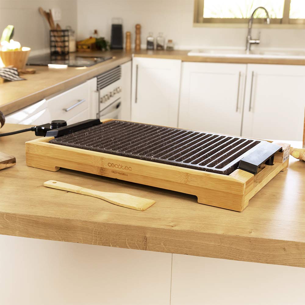 Cecotec Griddle Electric Tasty&Grill 2000 Bamboo LineStone. Moc 2000 W, Struktura bambusowa, Regulowany termostat, Powierzchnia grillowa, Powłoka RockStone, Możliwość mycia w zmywarce.
