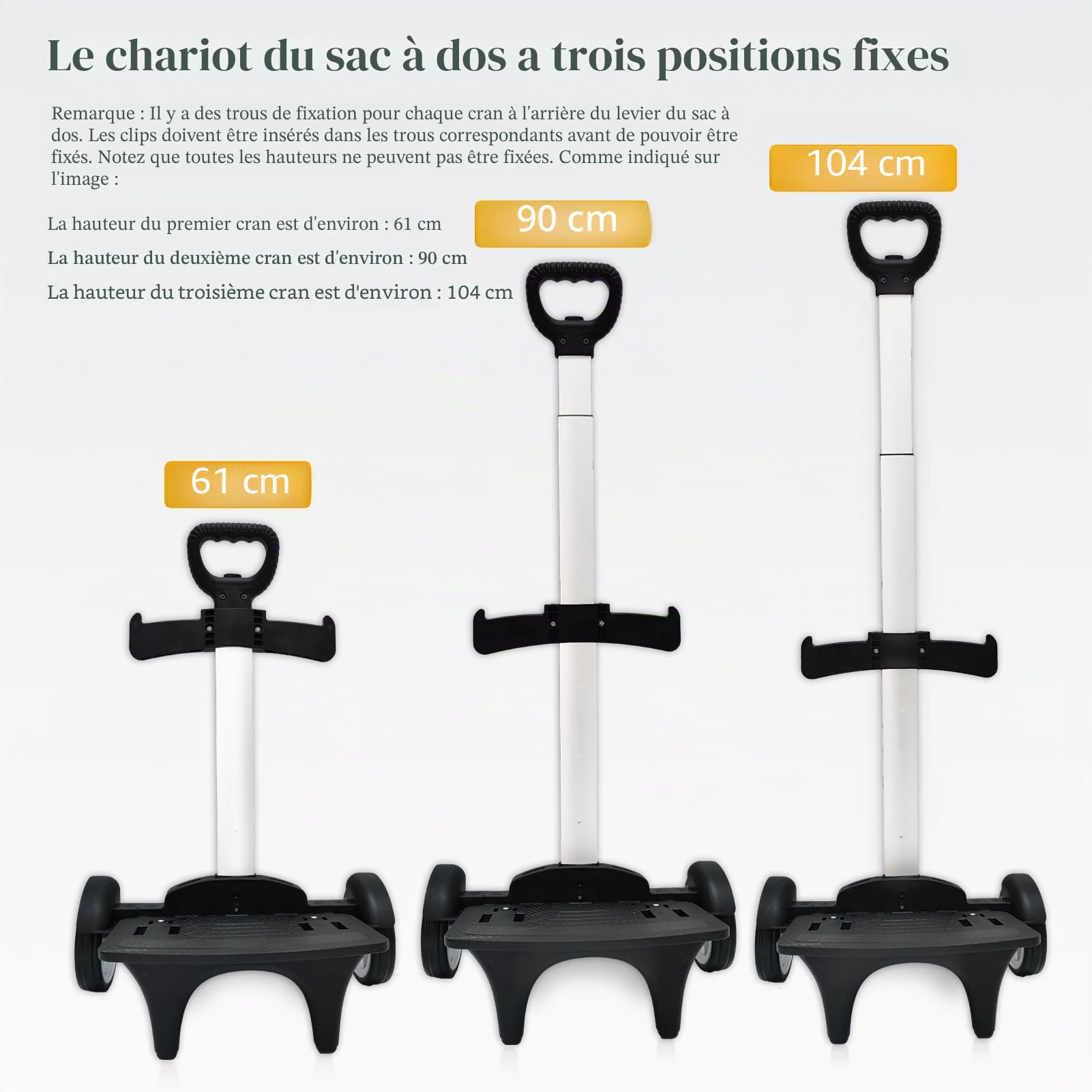 Dos chariot à roulettes silencieuses en alliage d'aluminium pliable avec sangle de bagage pour sacs à dos et chariots