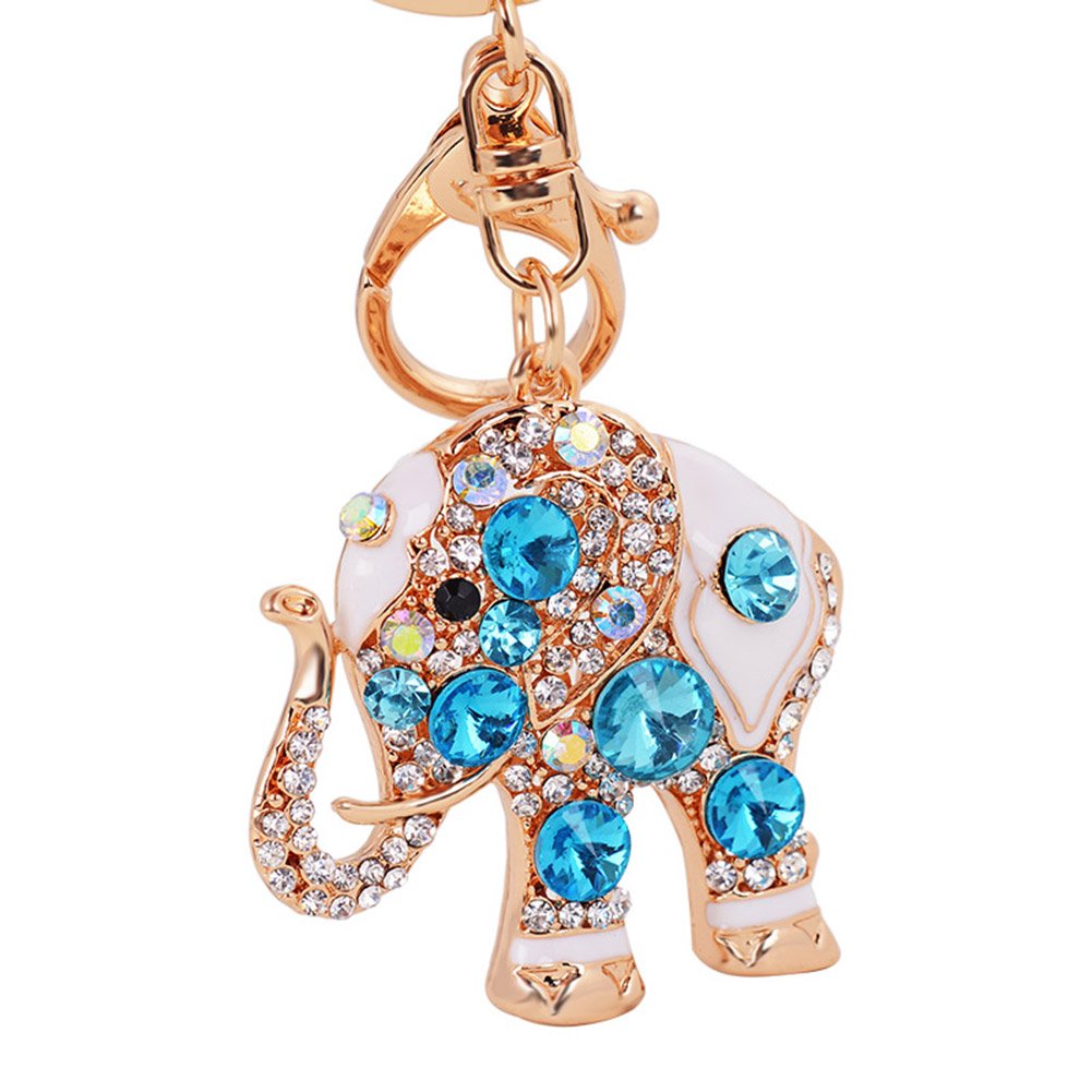 Cute Elephant Keychain Sparkling Crystal Rhinestones Keyring Pendant for Women Bag Charm (Blue), Blue, Standard