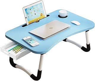 Lap Desk with Storage Drawer, Cup and Tablet Holder, Bed Tray Table, Foldable Laptop