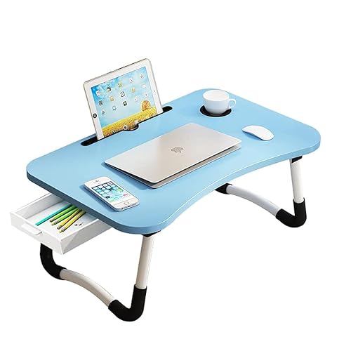 Lap Desk with Storage Drawer, Cup and Phone Holder, Laptop Bed Tray Table, 23.6" Foldable Laptop Desk, Laptop Stand for Working, Writing, Gaming and Drawing (23", Blue) - 23" - Blue