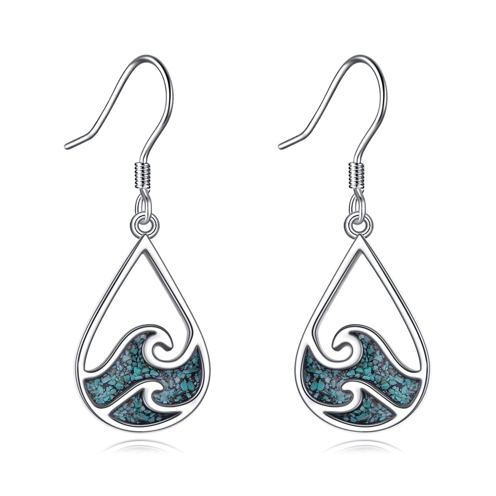YFN Meer Welle Ohrringe Sterling Silber Türkis Hängend Baumeln Tropfen Ohrringe Ozean Strand Schmuck Sommer Thema Geschenke für Damen