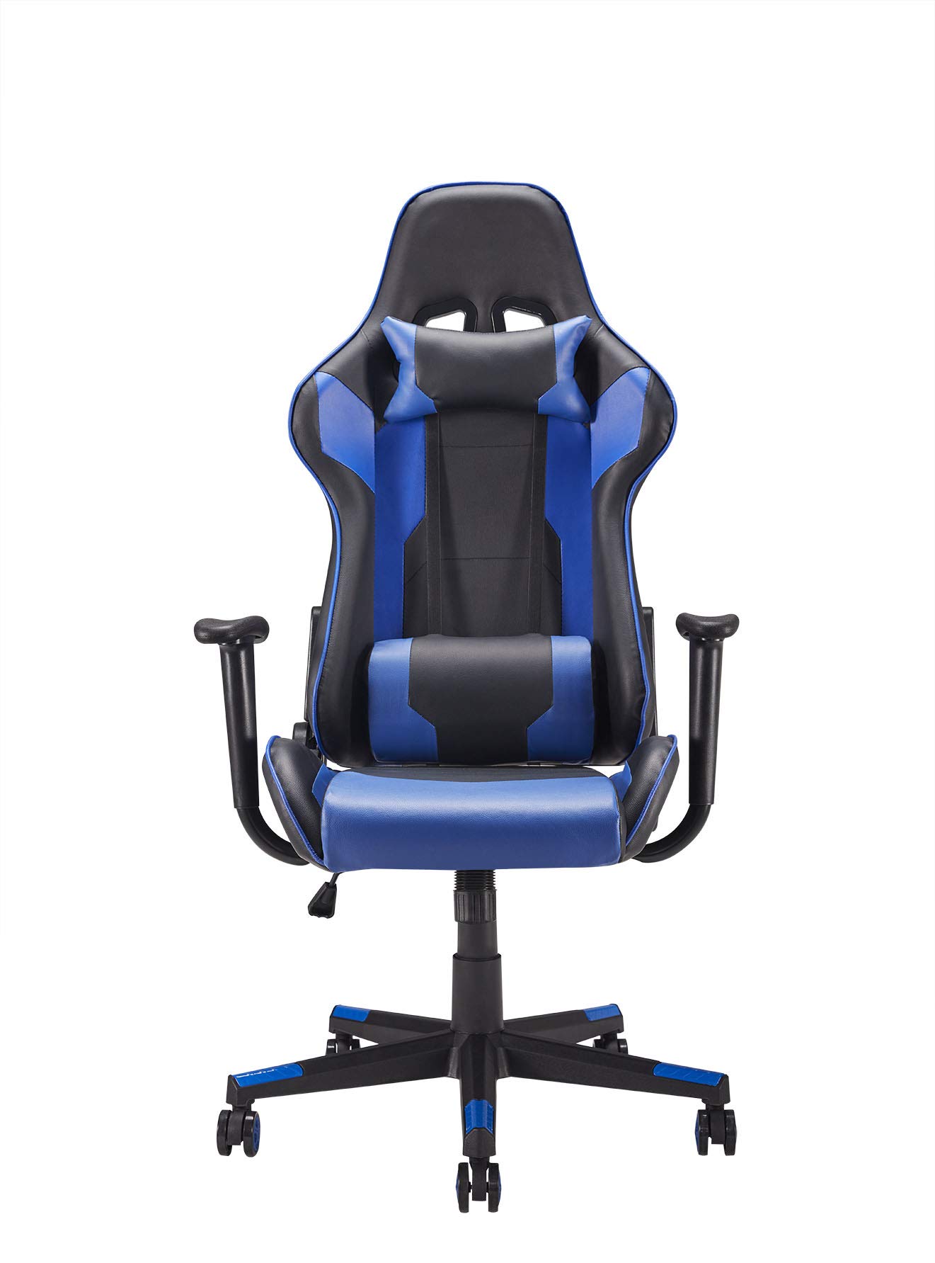 FlashBuy Ergonomic Design Multi-Function Racing Style Swivel Gaming Chair with PU Leather,High Back,Adjustable Headrest,Adjustable Lumbar Support,Black and Blue