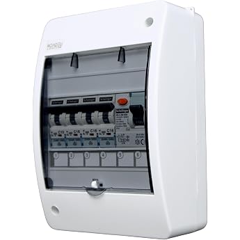 RoadEu Surface-Mounted Power Distributor 230 V FI Circuit Breaker 40 A 30 mA Type A T V Tested + 4 x LS Switches C16A/C10A VDE Certified Fuse Box with Characteristic C IP42 for Workshop and Home