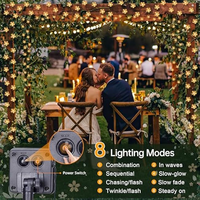 Solar Flower String Lights,2PACK 50 LED Solar Fairy Light Outdoor Waterproof,Cherry Blossoms String Lights for Fence Patio Yard Christmas Tree,Lawn,Patio,Garden Decoration(Warm White)