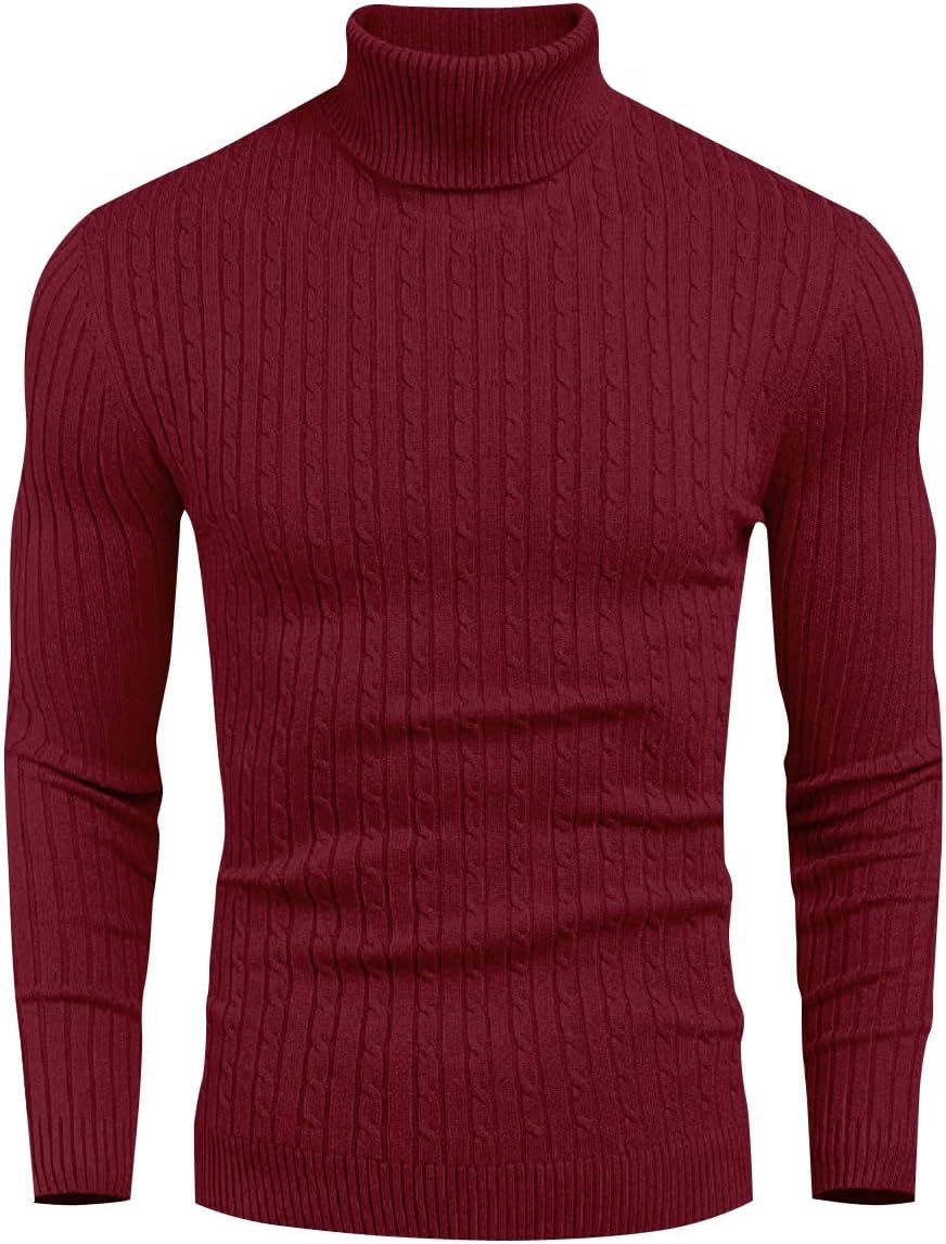 DENIMHOLICMens Cotton Turtleneck Sweater,high Neck Sweaters for Men (Large, R Marron)