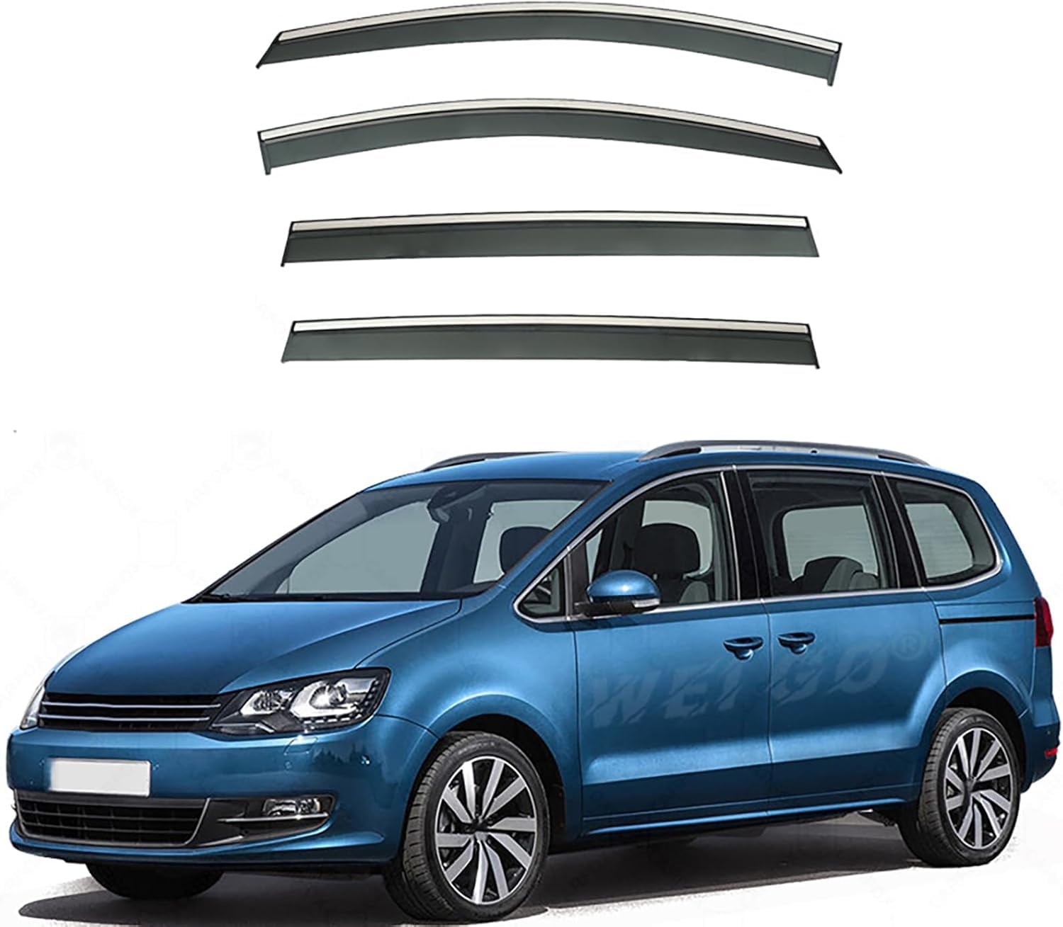 FengXH Window Deflectors for VW Sharan MK2/7N 2011-2022 - 4pc Smoke Tint, Waterproof, Noise Reducing.