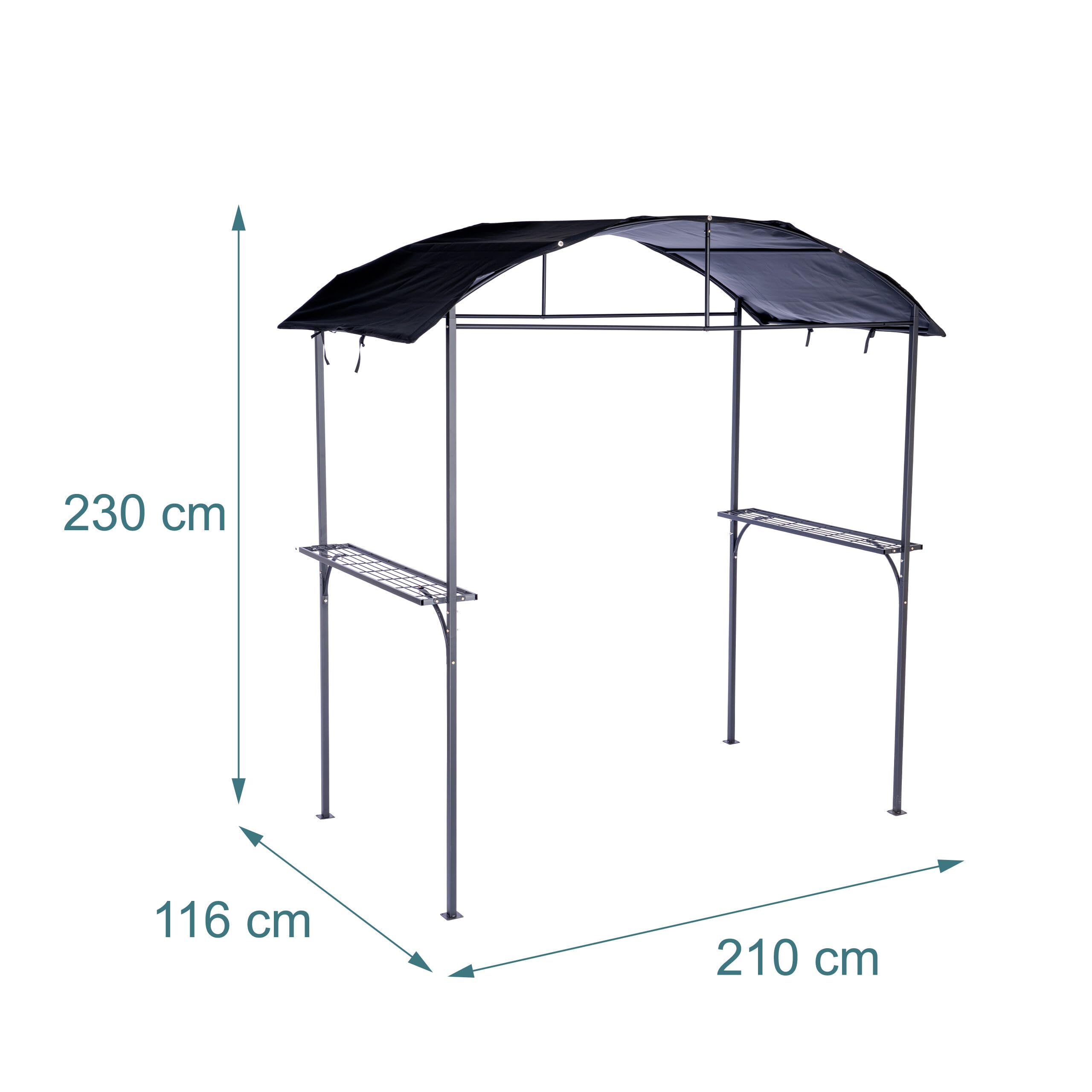 Pavillon Barbecue Relaxdays - HxLxP 230×210×116 cm, étagères latérales, Acier/Polyester, Jardin, Anthracite
