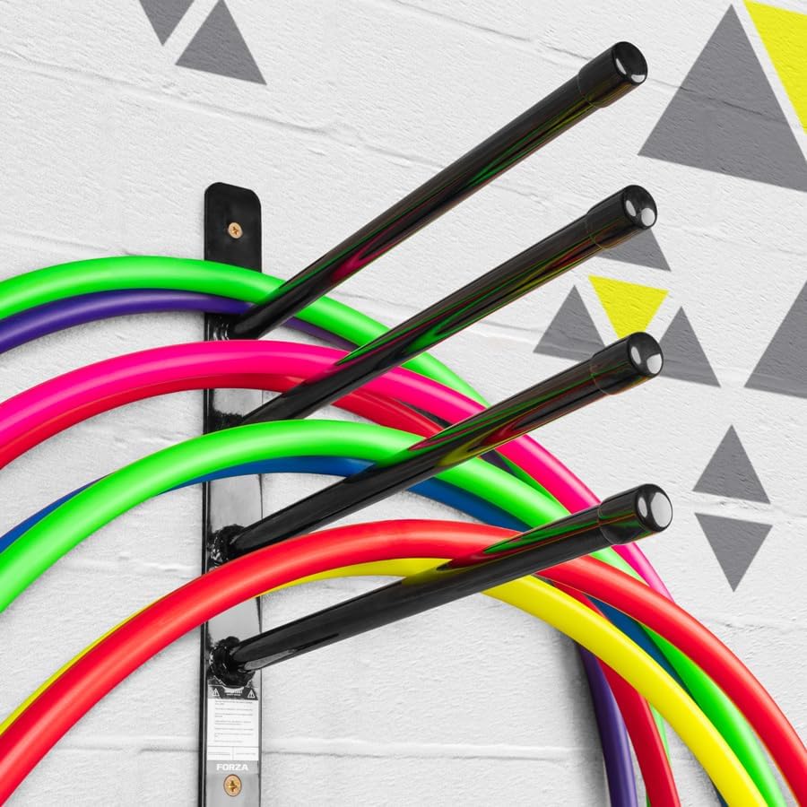 FORZA Wall-Mounted Hula Hoop Rack – Heavy-Duty 4-Bar Steel Storage for Gyms, Schools & Training Spaces