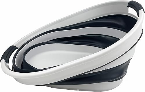 Miniatura 7 de SAMMART Juego de 2 cestas plegables de plástico para la ropa sucia de 23 litros (6 galones), tina ovalada, contenedor de almacenamiento plegable,