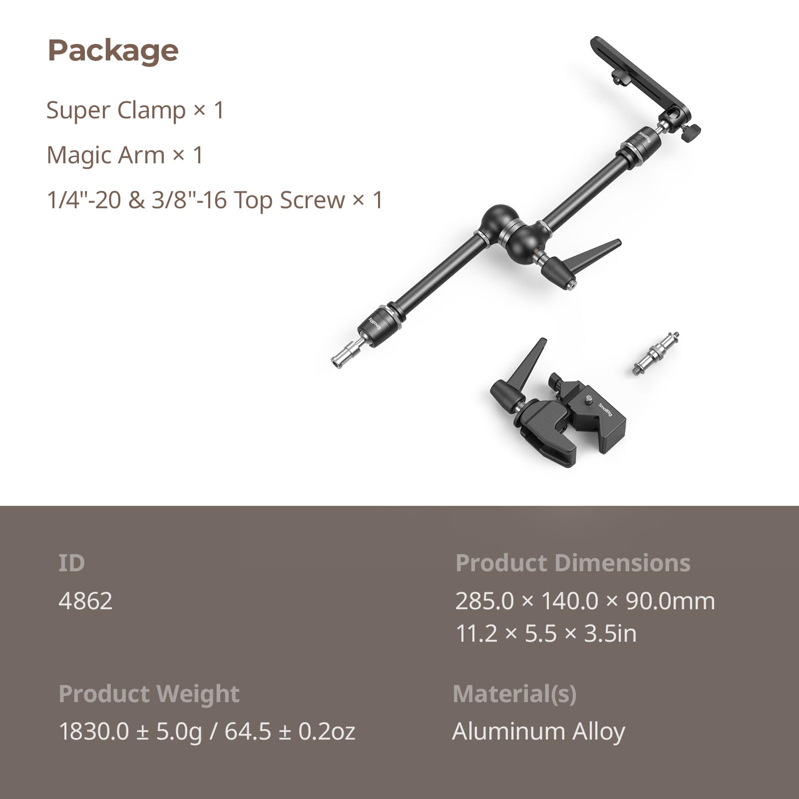 SMALLRIG Friction Magic Arm Kamerahalterung mit Super Clamp und Kameraplattform, platzsparend im Studio, robuste Halterung für Lichter, Kameras – 4862