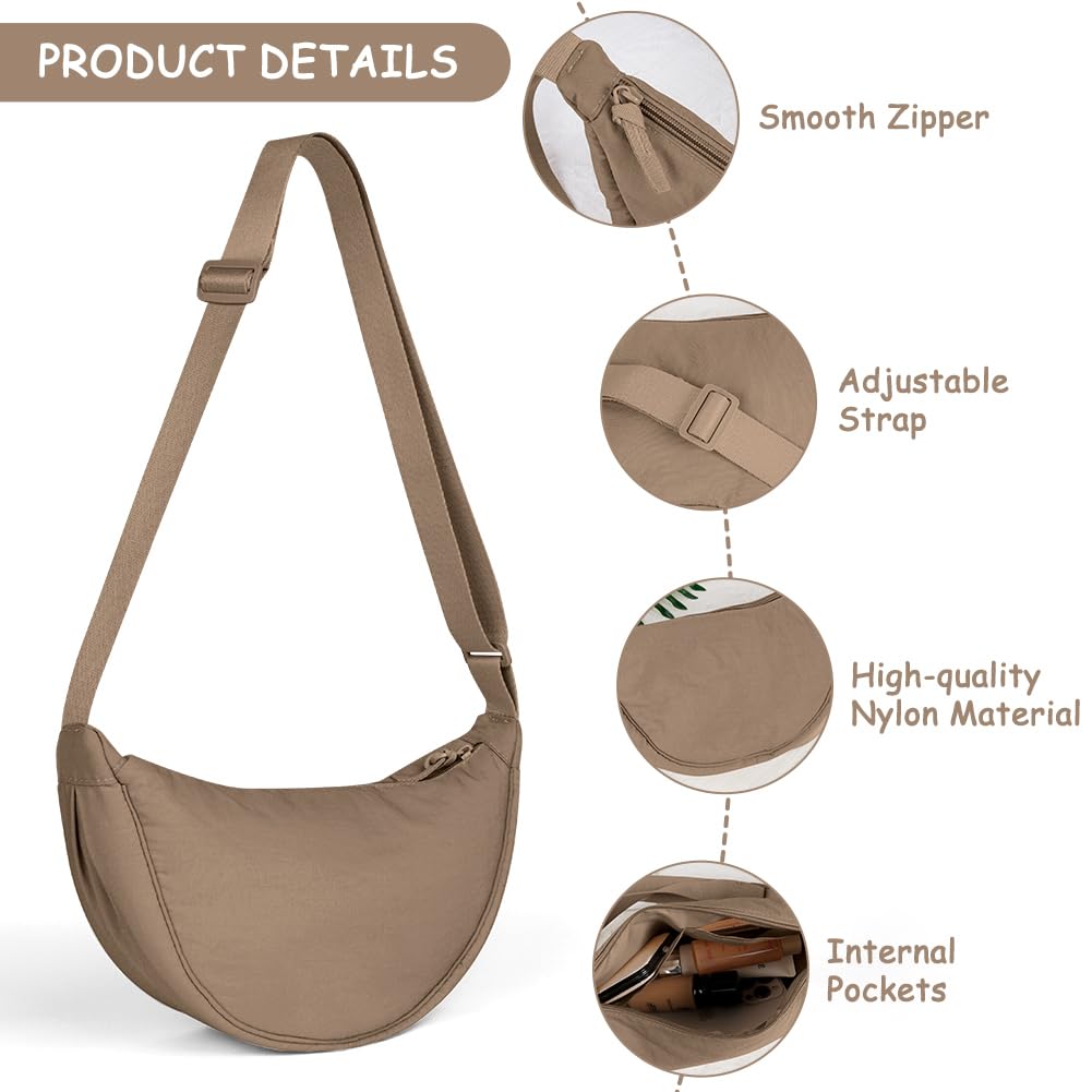 Aucuu Borsa a Tracolla in Nylon, Borsa a Tracolla a Mezzaluna da Donna, Borsa a Spalla con Tracolla Regolabile, Messenger Crossbody Bag per Shopping Viaggio