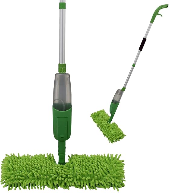 ANSIO Spray Mop Microfibre Floor Mop with Spray, Reusable Microfiber Pad (Machine Washable) and Refillable Bottle. Suitable for Wood, Vinyl, Marble, Tiles and Laminate Floor Cleaning - Green