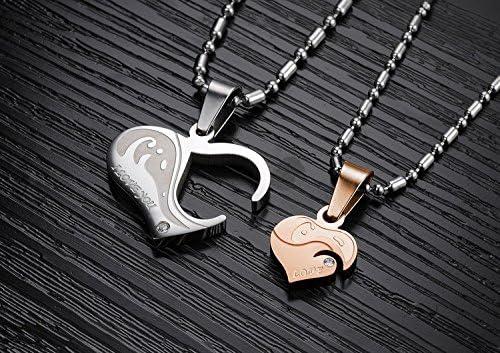 Uloveido His and Hers Titanium Stainless Steel I Love You Pendant Necklace Couples 2 Pieces Love Heart Puzzle Matching Ball Chain Necklaces SN922-COUPLES - Image 4