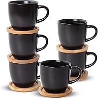 Vista 12 de Hasense Tazas de capuchino con platillos, juego de 6 tazas de café de cerámica de 6 onzas, perfectas para expreso, bebidas de café especiales, café