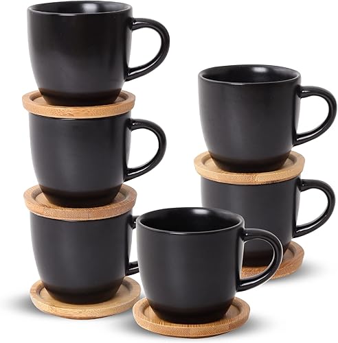 Hasense Juego de 6 tazas y platillos de espresso de 4 onzas, tazas Demitasse con asa para bebidas de café, café con leche, capuchino, café moca y