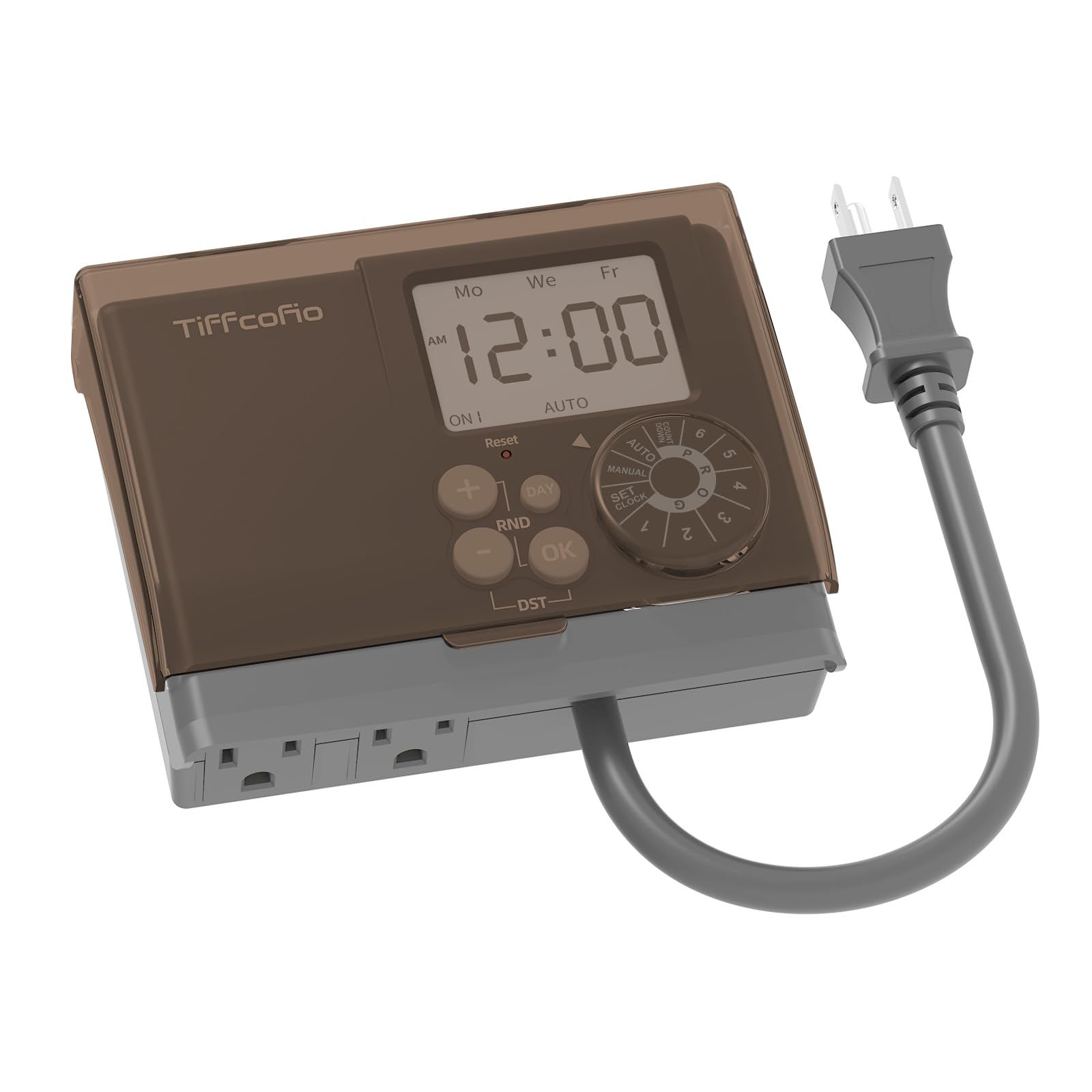 TiFFCOFiO 20A Outdoor Digital Pool Timer Waterproof, Dial Programmable Method, 2FT Extension Cord, 2 Grounded Electrical Outlets for Lights, 6 Sets of Programs, 1.5HP, 2500W