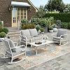 HERAS HOUSE 4 Piece Patio Furniture Set 2 x Rocking Cushioned Chair 2 Seat Lover Sofa with Marbling Coffee Table All Weather Outdoor Conversation Set for Lawn Garden Backyard Grey