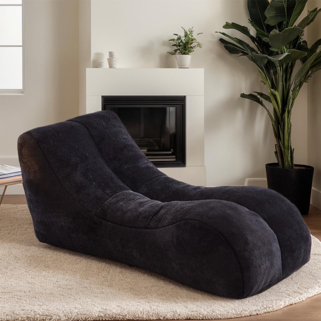Giant Bean Bag Chair for Adults - Indoor Yoga Chaise Lounge Chair All-in-One Sponge Design, Ergonomic Design Floor Chair for Reading, Gaming, Napping, and Movies (Black)