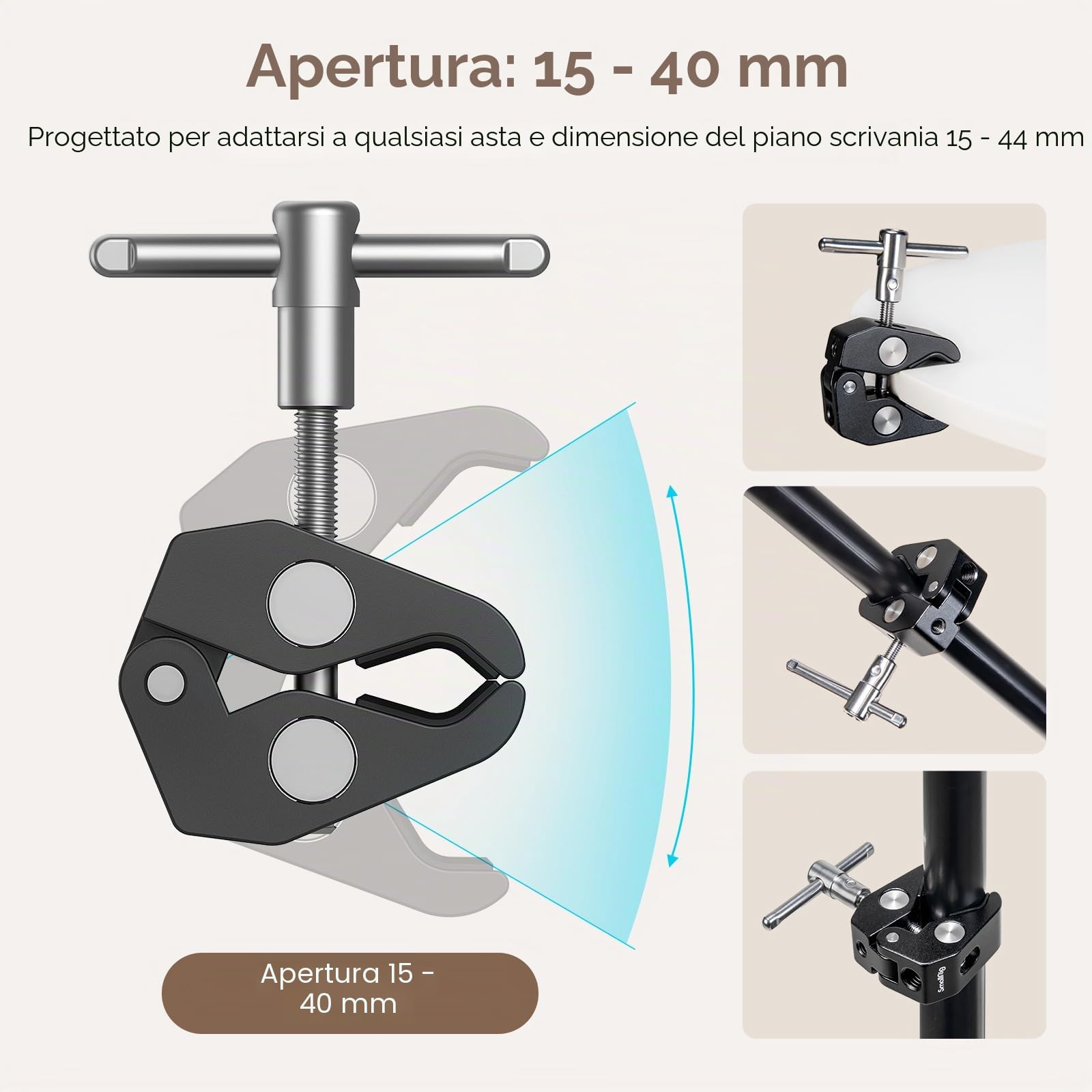 SMALLRIG Super morsetto e braccio magico articolato a attrito regolabile da 10 pollici con vite da 1/4" per monitor LCD/luci LED - 2732B