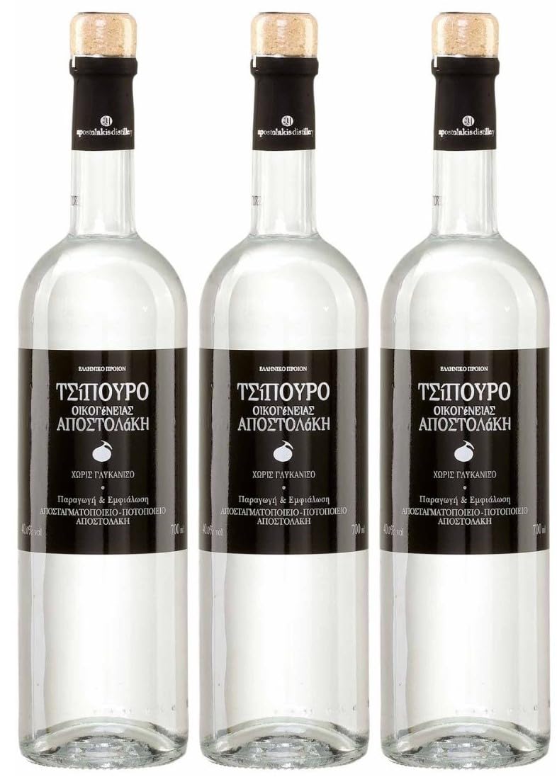 Tsipouro Apostolakis ohne Anis 3x 0,7l | 40% Vol. | Der besonders milde Tsipouro | Griechischer Tresterbrand | + 20ml Jassas Olivenöl