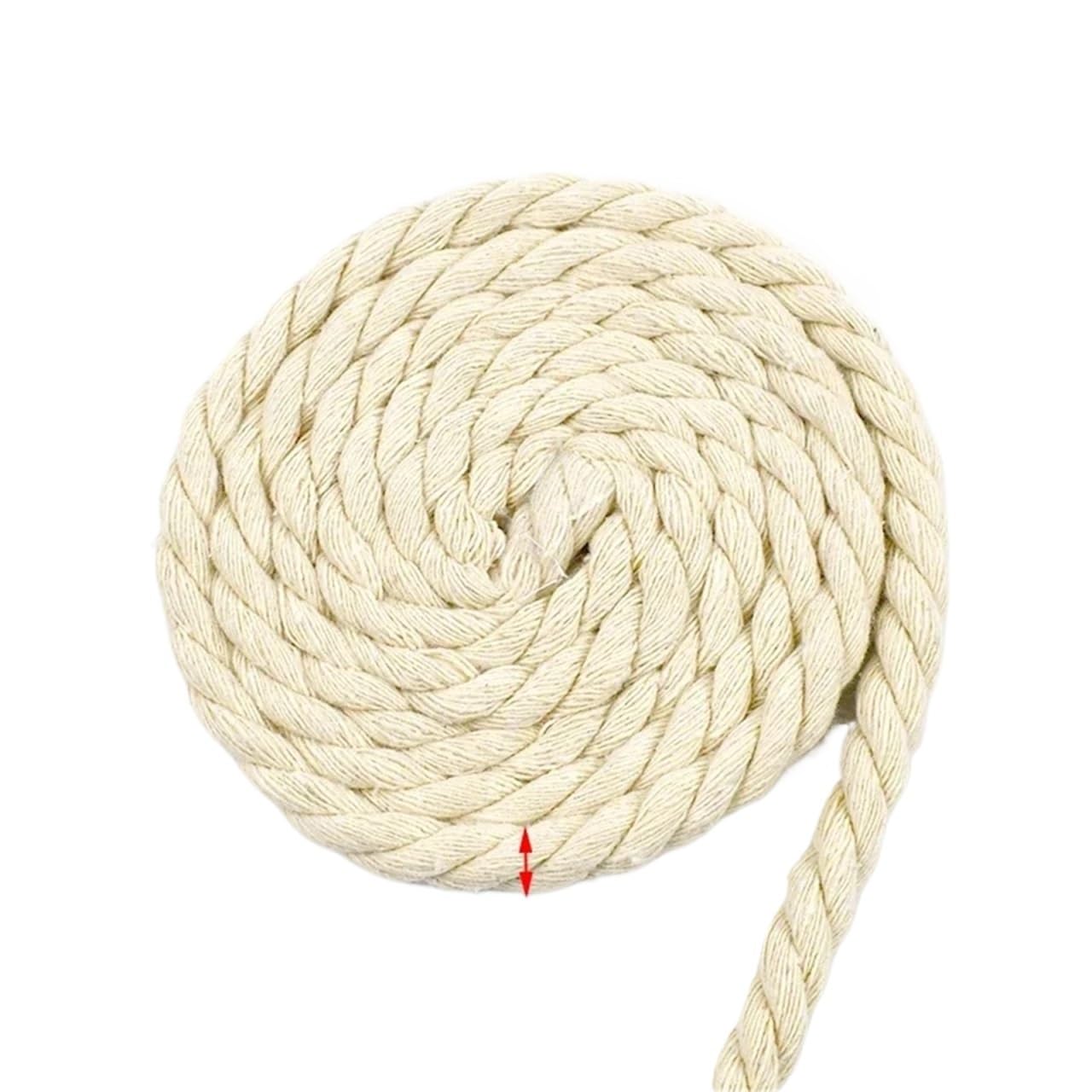 Twisted Cotton Cord 2/5/10M Beige 5-20mm Braid Macrame Cord 3 Shares Cotton Rope Twisted Ropes Thread Decorative String Bag(Beige-10mm,2Meters)