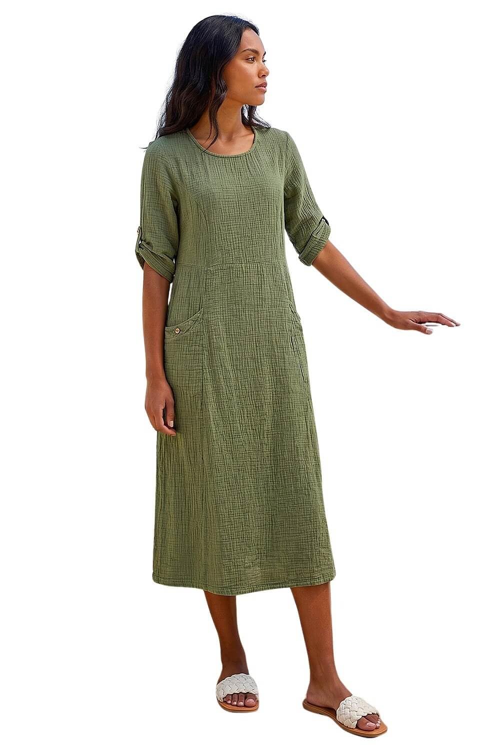Roman Originals - Women's A-line Midi Dress - Size 20 - Khaki