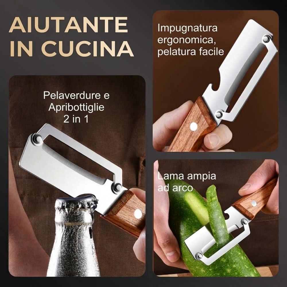 Pelapatate Multifunzione per Cucina, 2026 Nuovo Pela Patate 2 in 1 Con Manico in Legno E Apribottiglie, Utensile Multifunzione Pelapatate Acciaio Inox per Frutta e Verdura da Cucina (1PCS) - 3