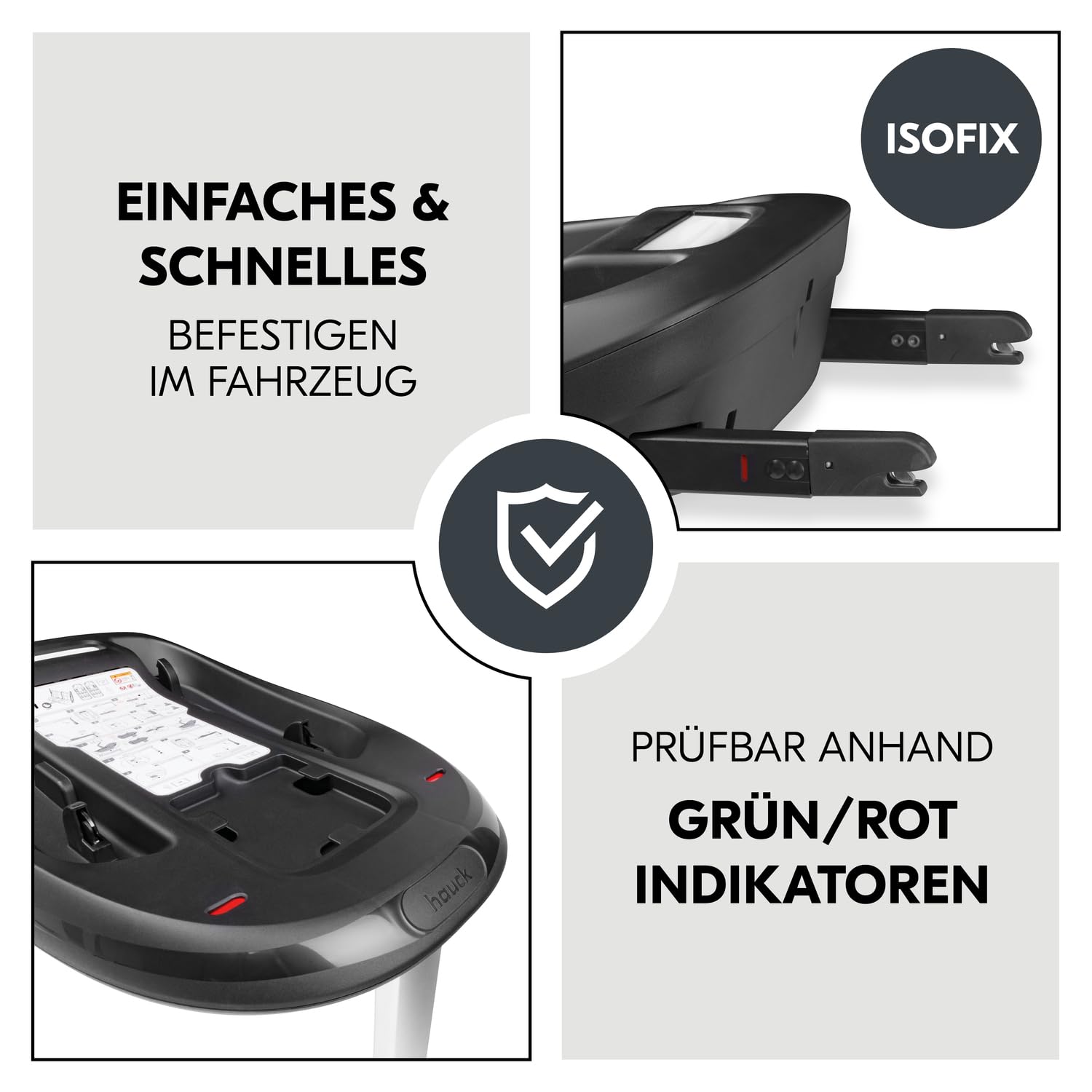 hauck i-Size Isofix Basisstation Kompatibel mit Drive N Care Babyschale, Getestet nach UN ECE R129, Einfaches Befestigen von Basisstation & Babyautositz mit Grün/Rot Sicherheitsindikatoren (Schwarz)