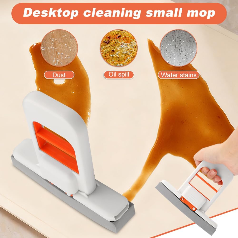 Mini Foldable Desktop Sponge Mop, One‑Hand Self‑Squeezing Handheld Mop