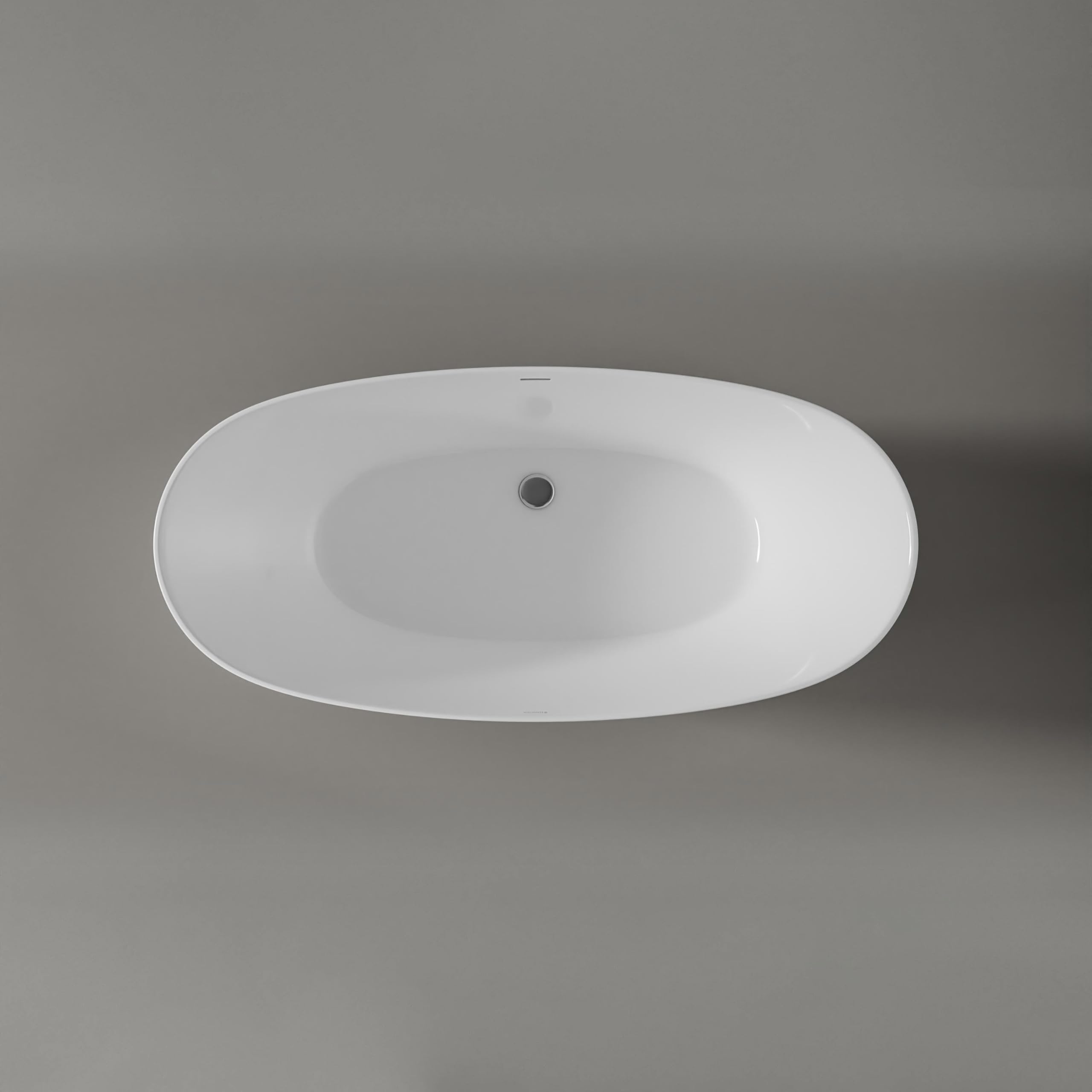 BERNSTEIN - Baignoire îlot ovale design Blanc brillant Acrylique + Bonde et trop plein, 270L - 170x80x58cm (lxLxH) - BELAQUA