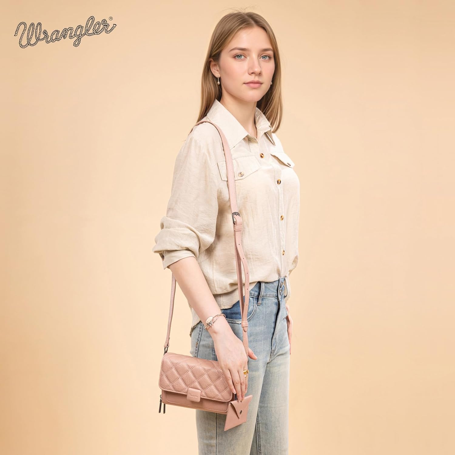 Wrangler 2 Pcs Flap Crossbody Bags for Women Detachable Dual-compaument Wallet Set - Image 3