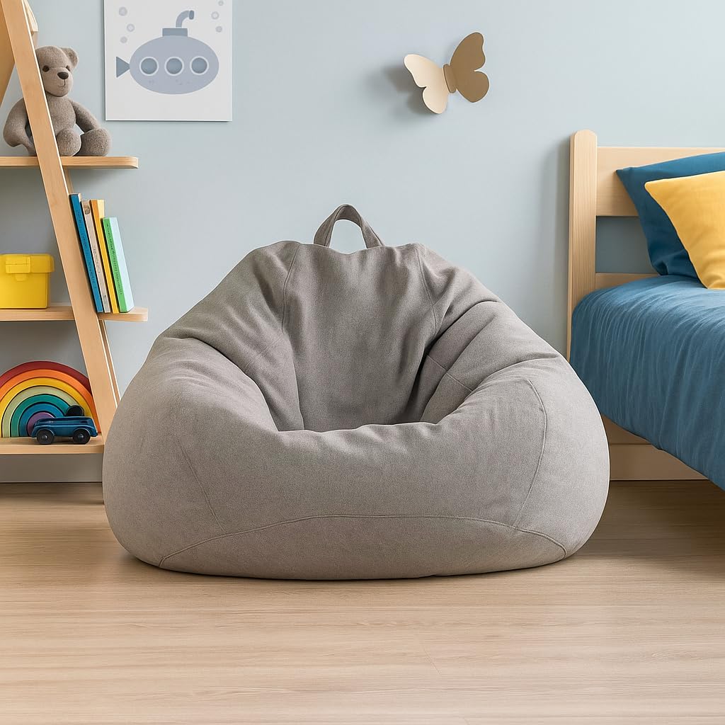 Pouf con imbottitura ecologica, pouf, poltrona relax, cuscino per il pavimento, sacco di fagioli (70 x 80 x 50 cm, 120 L), colore grigio scuro