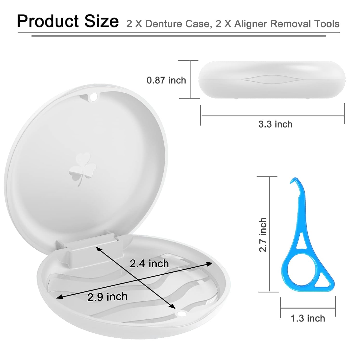 BVN Retainer Case with Aligner Removal Tool (2 Pack), Portable Mouth Guard Case & Denture Box, Slim Orthodontic Retainer Container for Invisalign and Mouthguards, Includes 2 Aligner Hooks - White