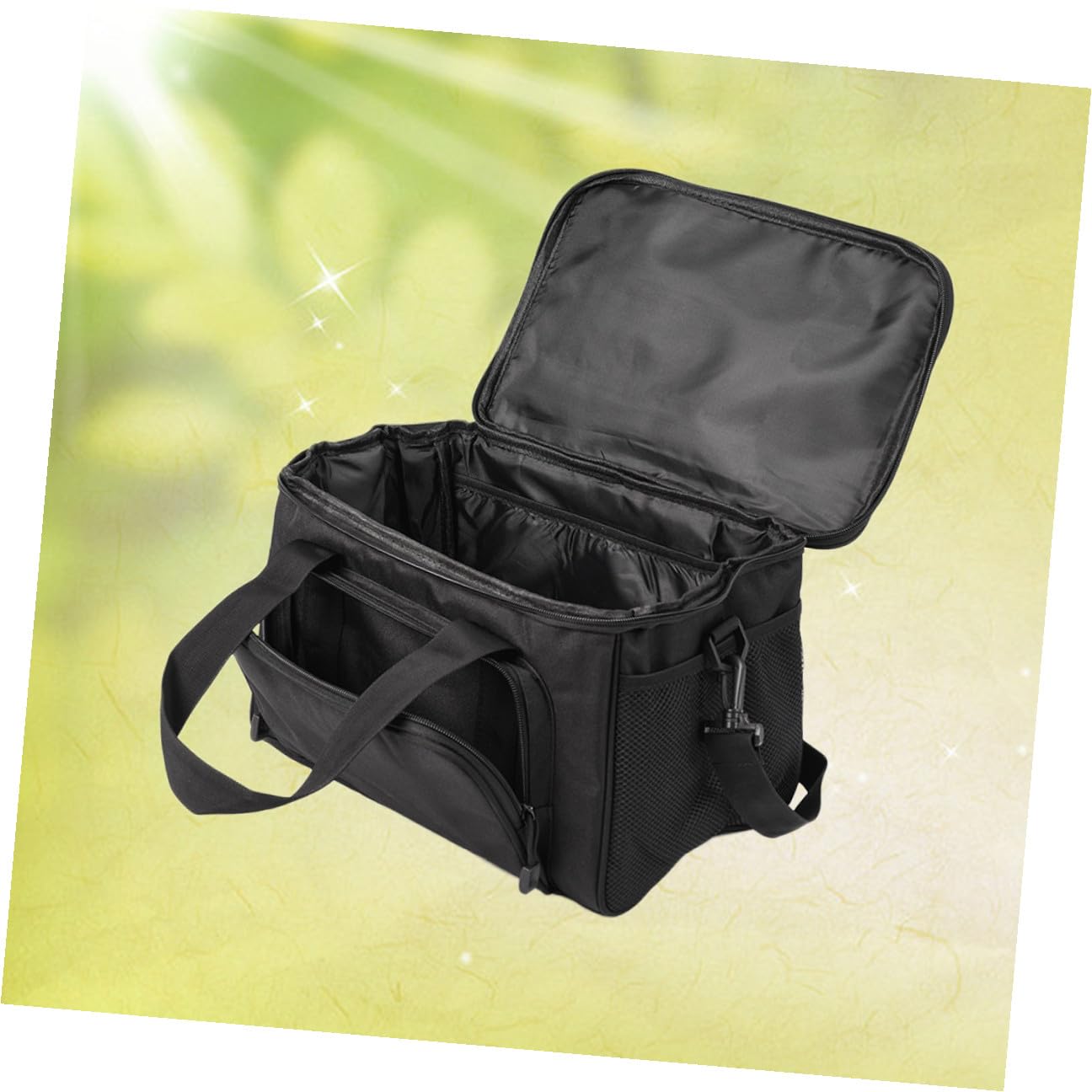 Pêche en Tissu Oxford Noir Design Multi-Poches et Coutures Renforcées, Bandoulière Ajustable pour Accessoires de Pêche en Plein Air
