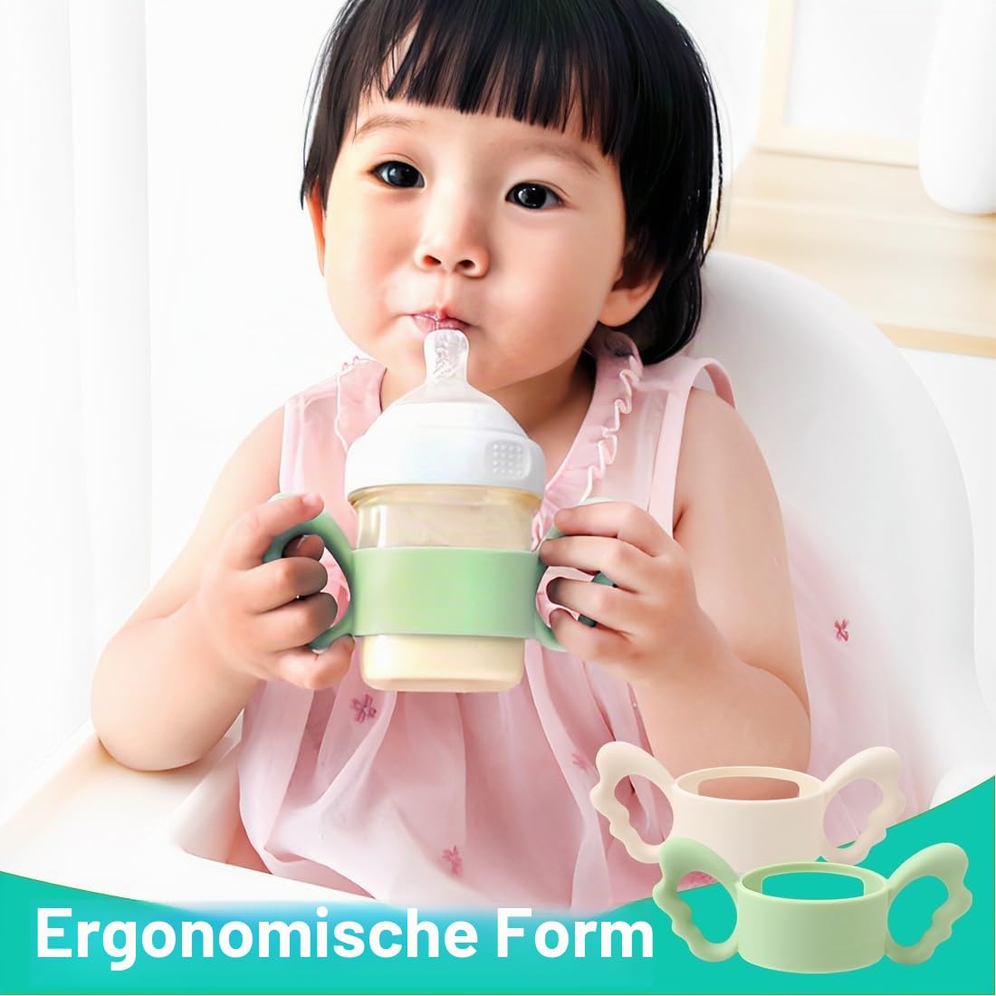 Babyflaschen Griff Silikon 2 Stück Flaschenhalter Griff Babyflasche Trinklernflasche Zubehör BPA-frei rutschfest ergonomisch Greifhilfe Kleinkinder Stillflasche Trinkflasche Babygriff