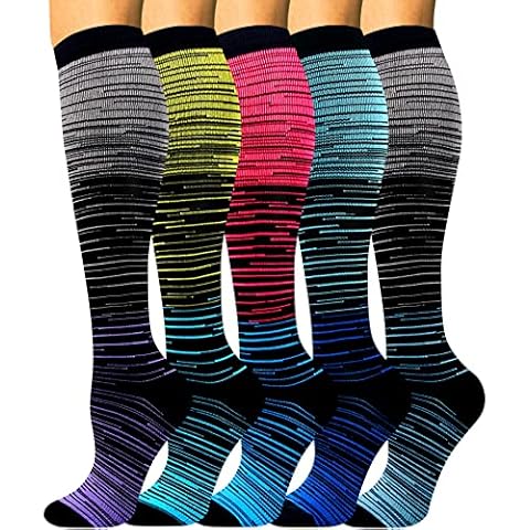 Missluck 5 Paar Kompressionsstrümpfe Damen und Herren Medizinische Kompressionssocken Stützstrümpfe für Sport Laufen (Bunte D-5 Paar, S/M) Cover