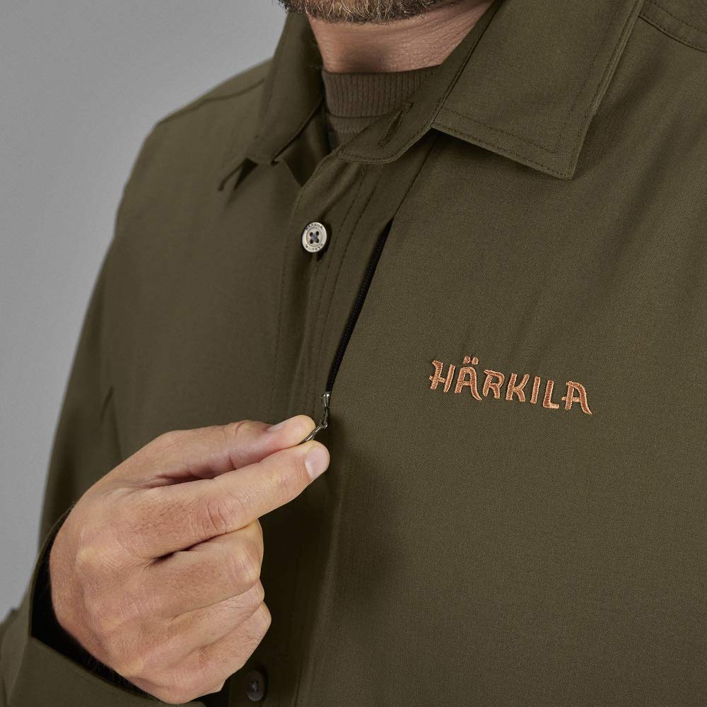 Härkila Trail Jagdhemd mit Insektenschutz Willow Green - Dehnbares Hemd für Jäger Anti-Zecken - Stretch Hemd Herren Grün, Größe:L