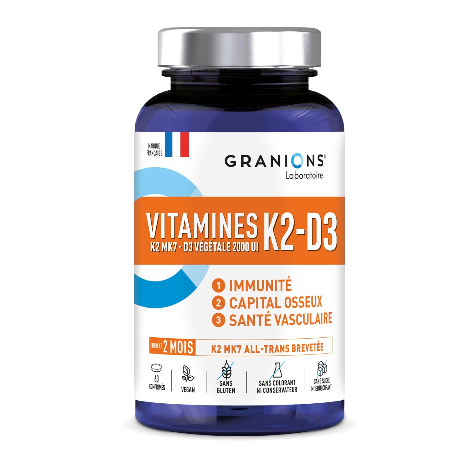 GRANIONS VITAMINE D3 K2 MK7 - Vitamine D3 2000 UI + K2 200 mg
