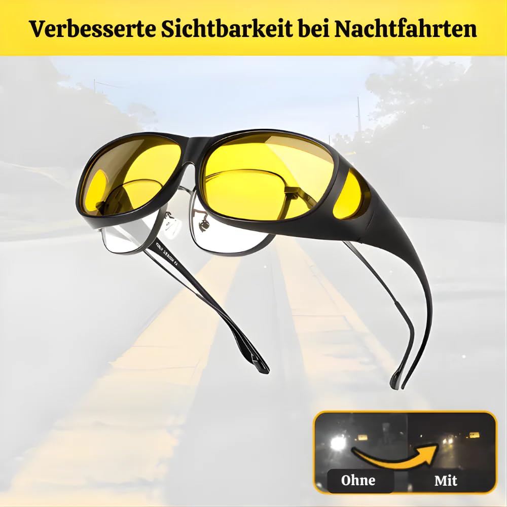 Nachtfahrbrille Polarisierte Gläser – Fahrsicherheit bei Dunkelheit, UV-Schutz für Brillenträger | Autozubehör, Leicht & Komfortabel, Reduziert Blendung