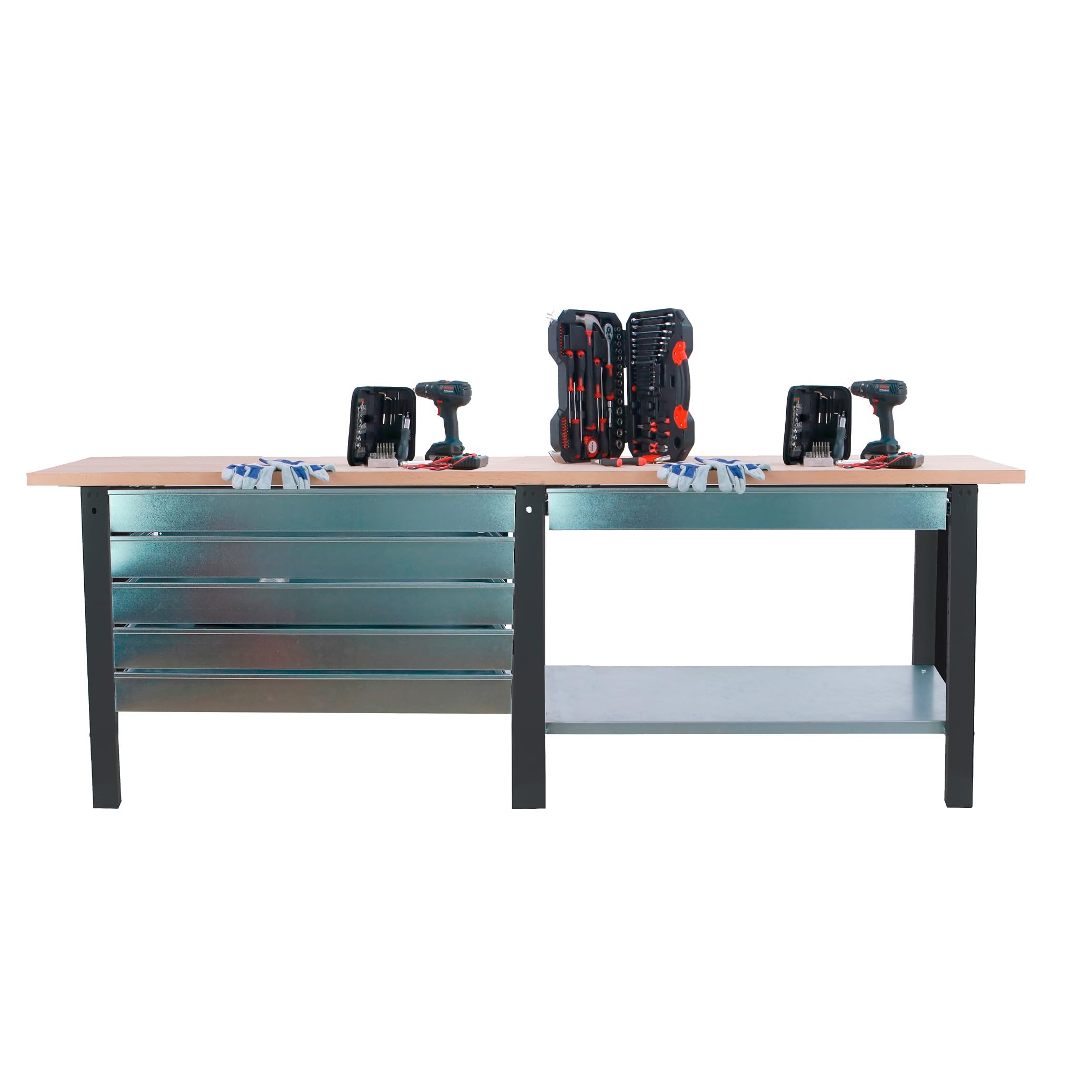 SimonRack Banco de Trabajo Taller Doble, Capacidad Carga 1000 kg, 865x2100x750 mm, 6 Cajones, Mesa de Trabajo, Antracita/Haya - BT6 PRO