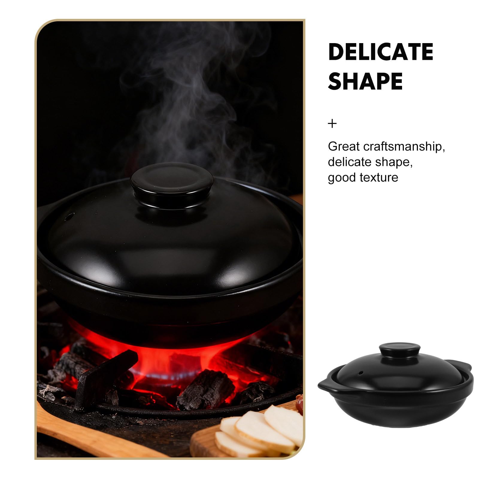 Olla de Barro de Cerámica Negra con Tapa 1, 7 L Resistente al Calor | Guisos y Sopa, Estilo Coreano Tradicional, Bloquea la Absorción de Humedad, Uso en Cocina Japonesa